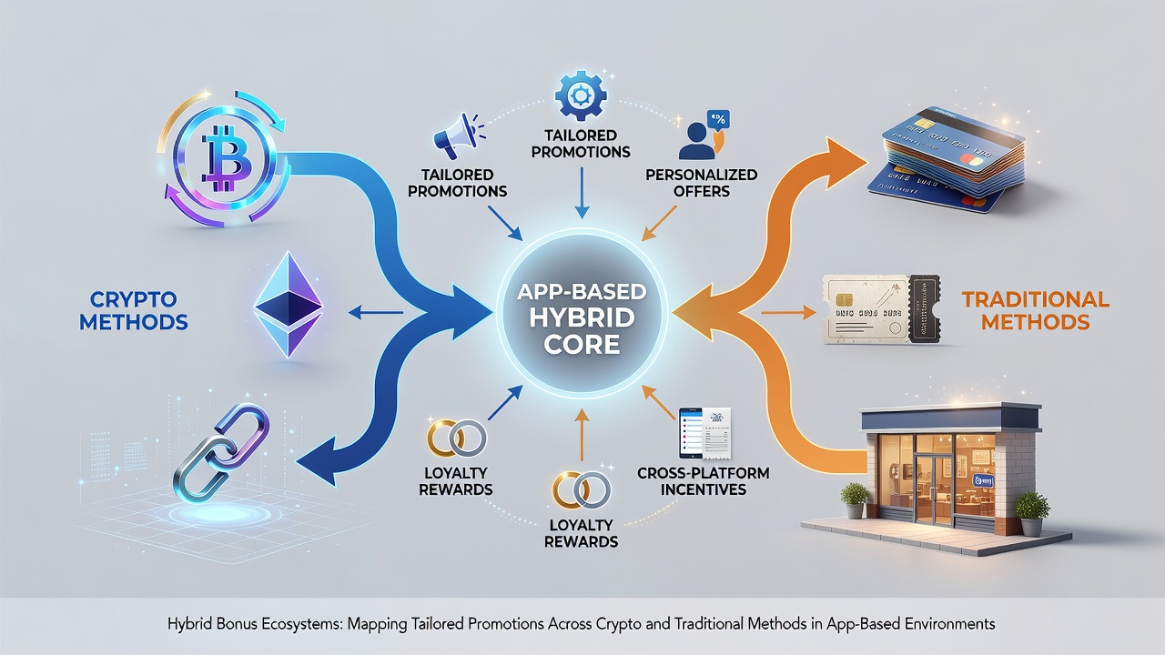 Diagram showing tailored promotions merging crypto and traditional methods across gaming apps