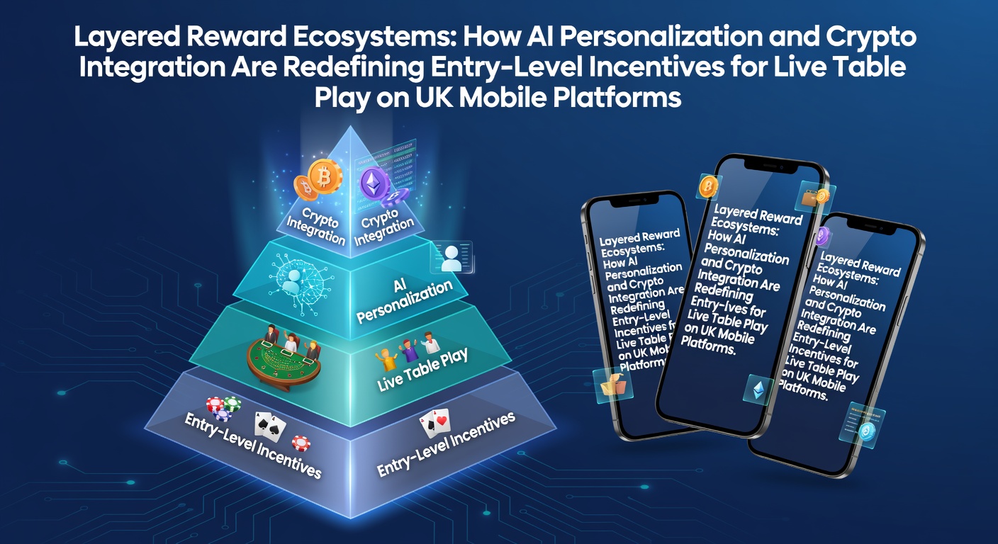 UK mobile casino interface showing AI-driven reward tiers and crypto deposit options for live table games