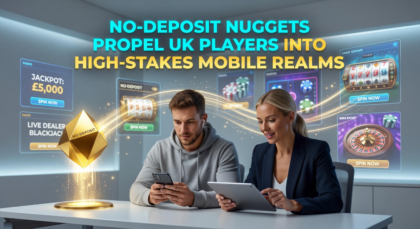 Dynamic image of a smartphone displaying a high-stakes live blackjack game activated via no-deposit bonus, with cascading chips and UK player stats