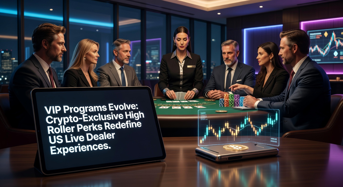 High roller at a live dealer table accessing crypto-exclusive VIP perks on a sleek digital interface