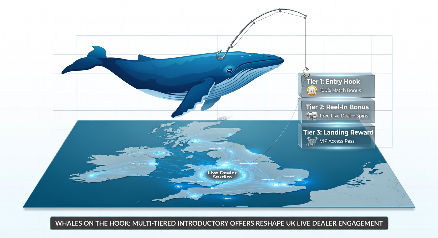 Dynamic chart illustrating tiered bonus uptake among UK high rollers, with live dealer game icons overlaying rising engagement graphs